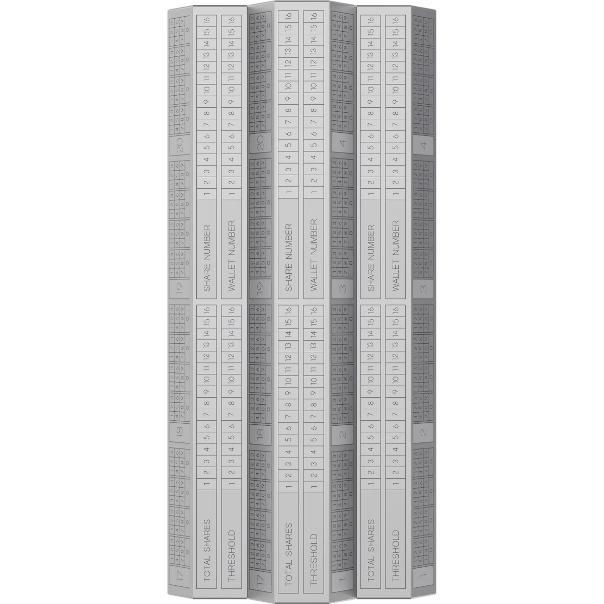 Three Cryptotag Odin titanium bars with share and word slots